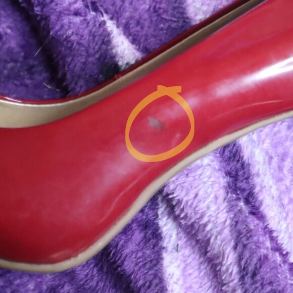 WINE PEEPTOES 6 Bandolino Glossy Red Burgundy Vegan Heels Pumps Formal Retro 60s - Picture 6 of 12